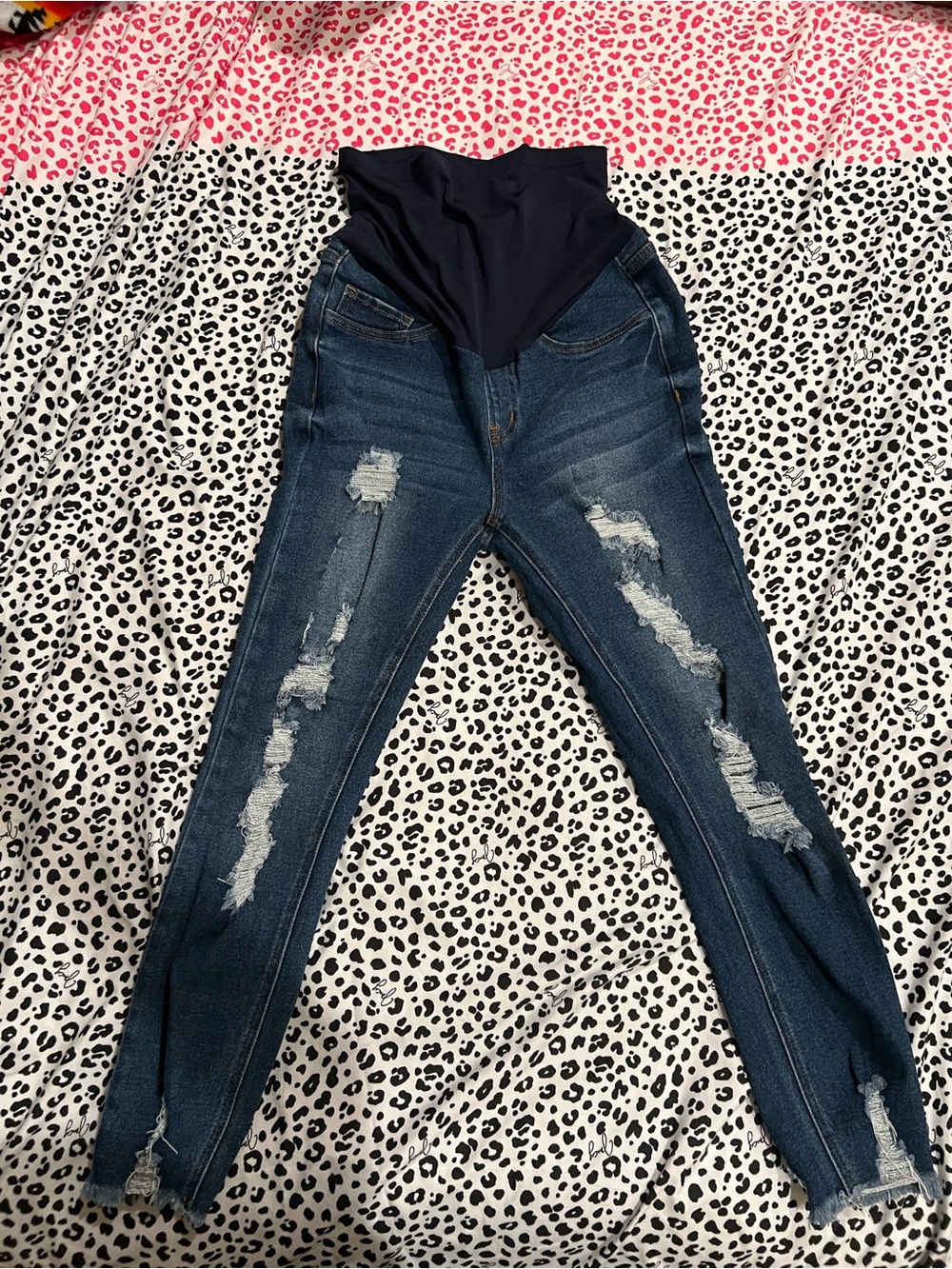 Dark Wash Distressed Maternity Skinny Jeans